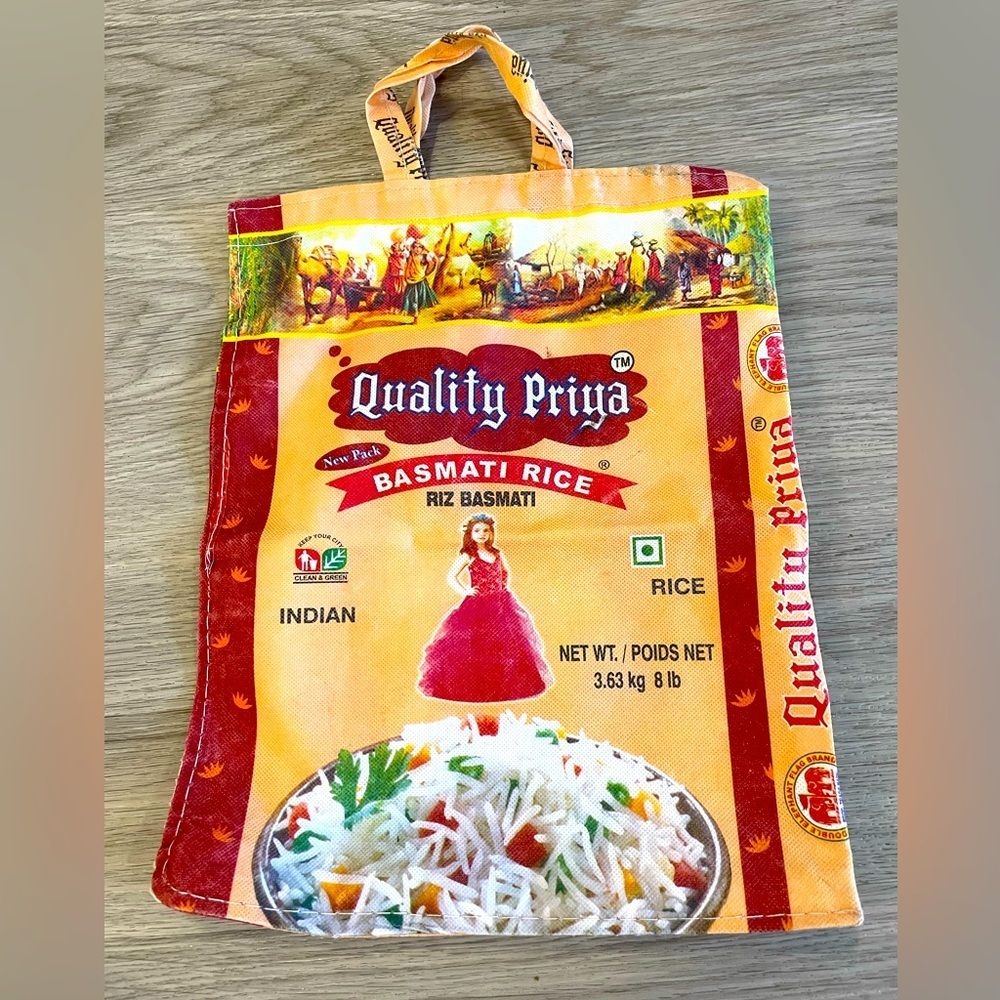 Unique & Fun! Zip up Shopping Bag made from Quality Priya Basmati Rice Bag :)